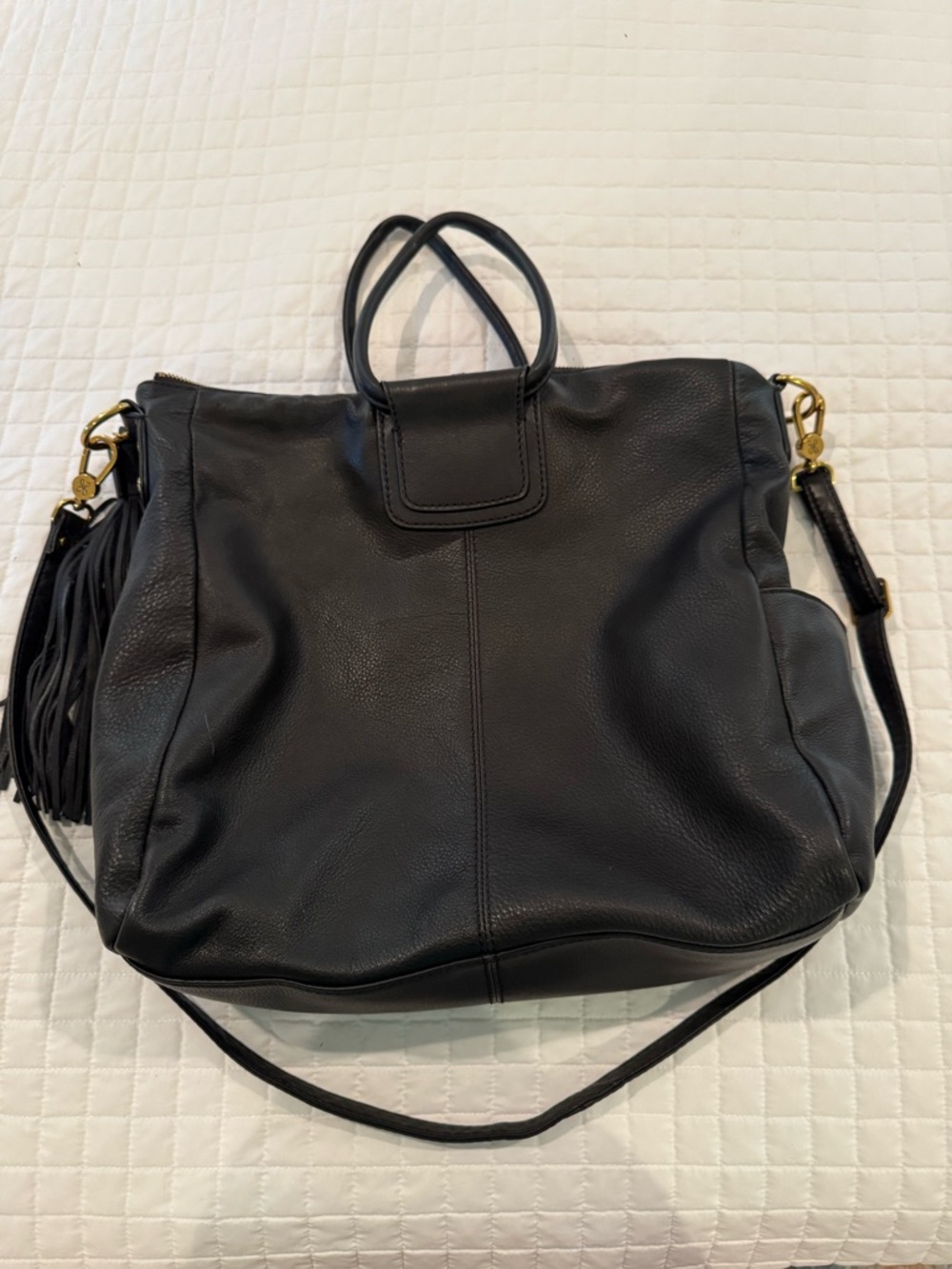 HOBO brand large Sheila satchel with tassel in matte black leather